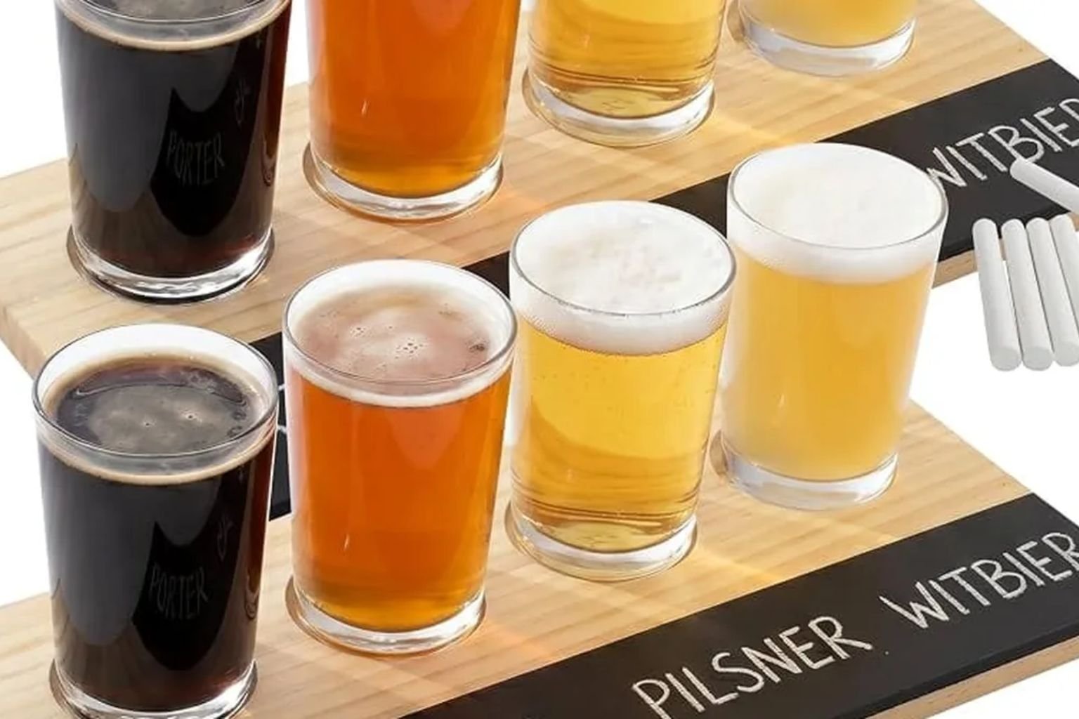 Craft beer tasting flight served at a brewery restaurant near Manesar