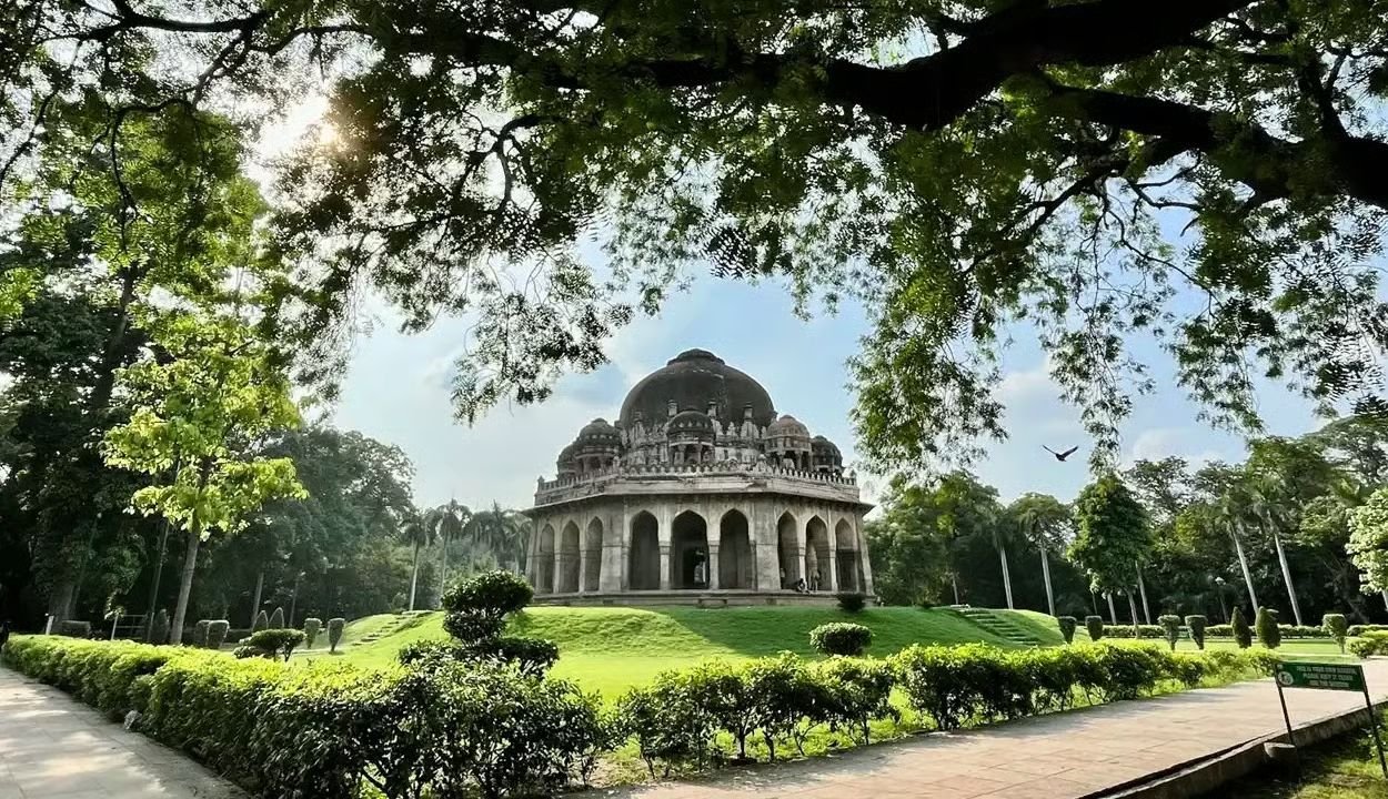 Green lawns and heritage trees at Sunder Nursery, one of the well-known picnic spots in Delhi