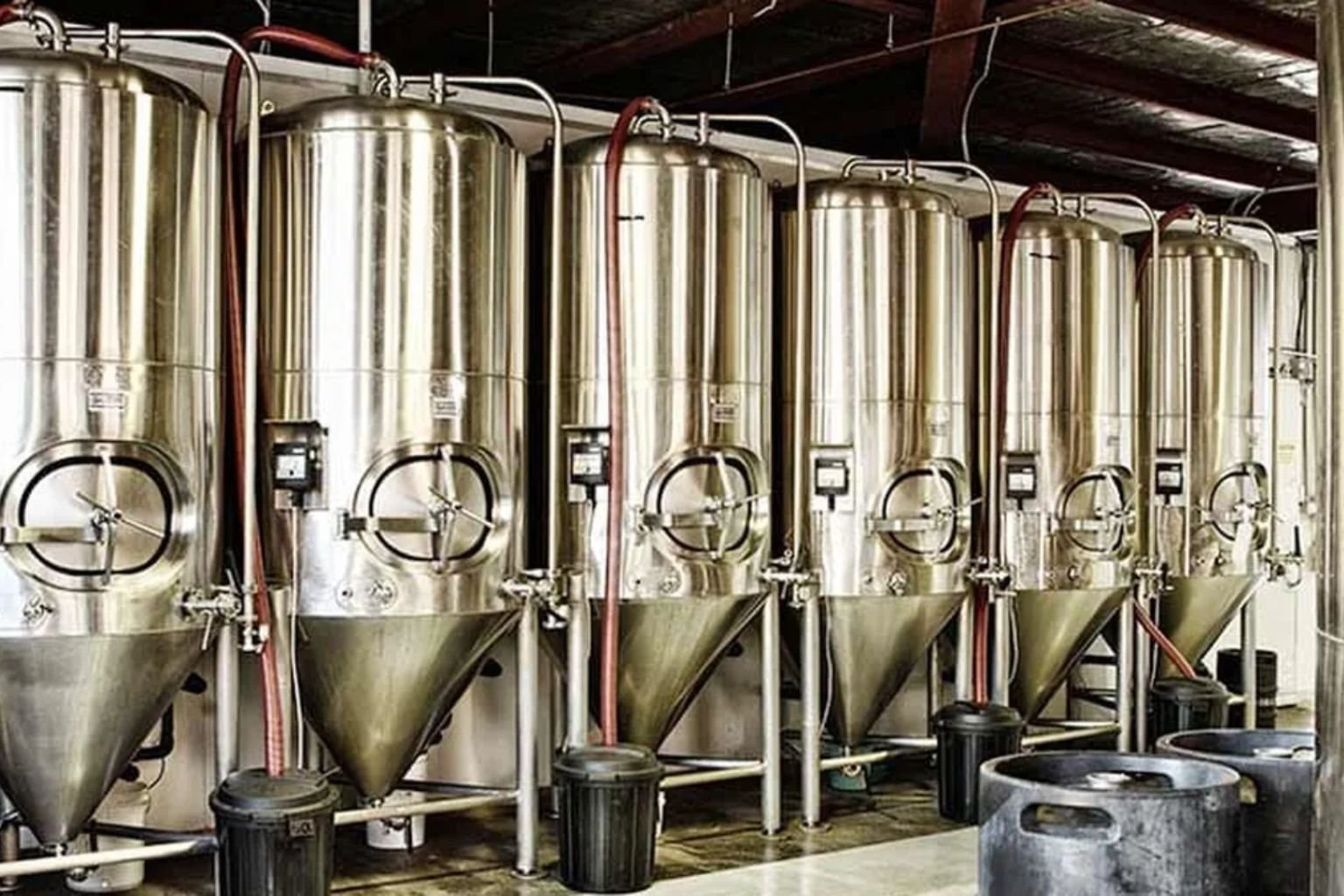 Brewing tanks inside a microbrewery venue near Manesar