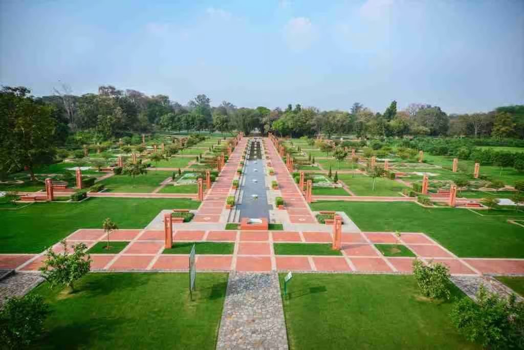 Restored heritage monuments and green lawns at Sunder Nursery, Delhi